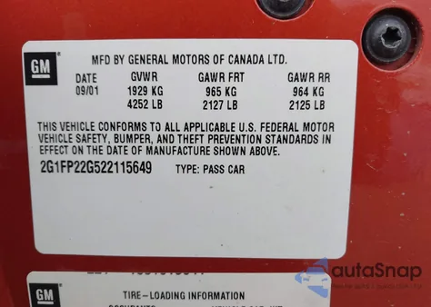 2002 Chevrolet Camaro Z28 z USA, uszkodzony, nr VIN 2G1FP22G522115649